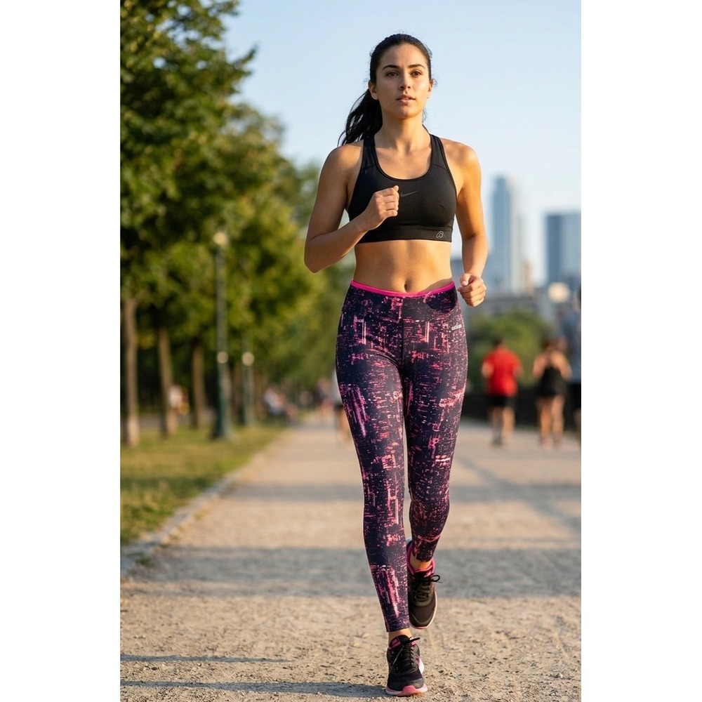 Spalding Womens Pink Black City Lights Print Athletic Leggings Size Small S/P